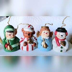 Vintage Porcelain Bell Ornaments Set Of 4 Giftco 1985